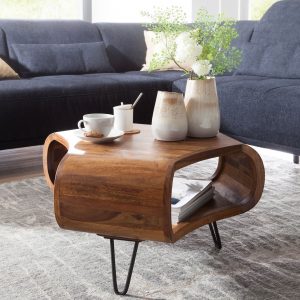 Håndlavet sofabord i organiske former, massivt træ, 55x38x55 cm, brun