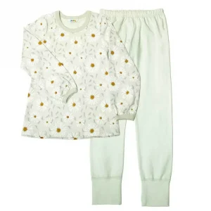 Pyjamas i myntegrøn økologisk bomuld med blomsterprint