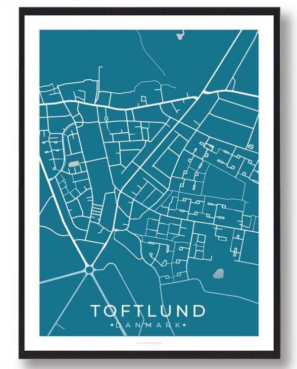 Toftlund plakat - blå (Størrelse: M - 30x40cm)