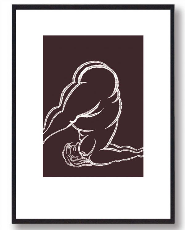 Yoga plakat - kvinde på hovedet (brun) (Størrelse: S - 21x29,7cm (A4))