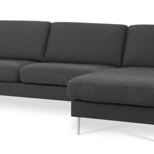 Ask 51 3D sofa, m. chaiselong - antracitgrå polyester stof og børstet aluminium