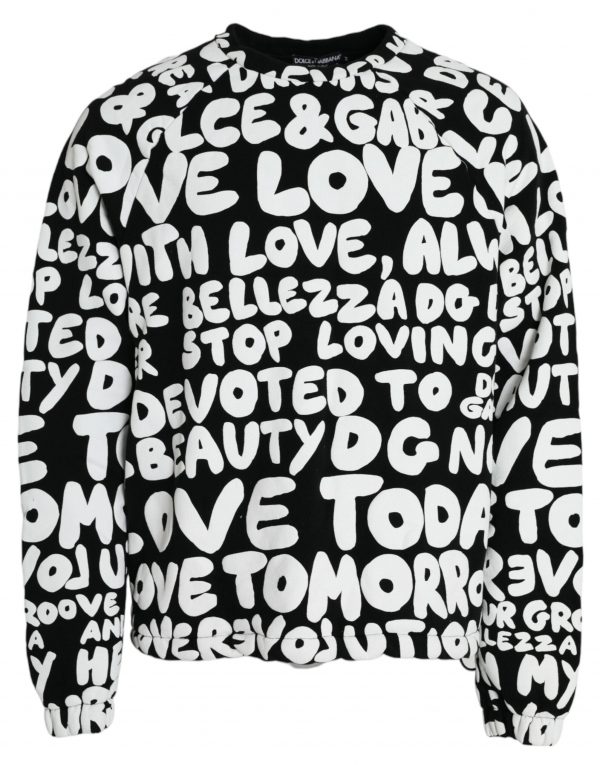 Dolce & Gabbana Sort Hvid Logo Print Crew Neck Sweatshirt Sweater
