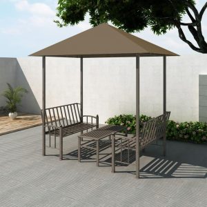 Havepavillon med bord og bænke 2,5x1,5x2,4 m 180 g/m² gråbrun