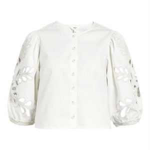 Object - Caro 2/4 Embroided Top - Hvid