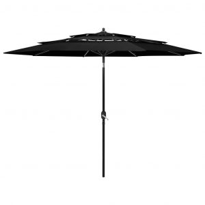 Parasol med aluminiumsstang i 3 niveauer 3 m sort