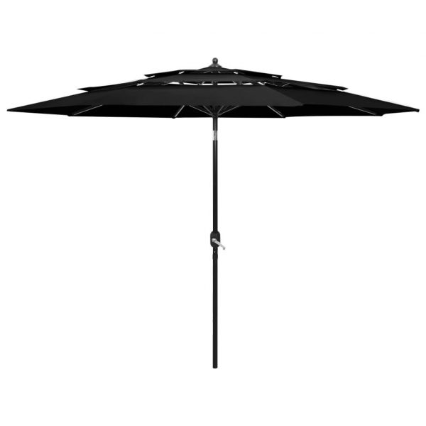 Parasol med aluminiumsstang i 3 niveauer 3 m sort