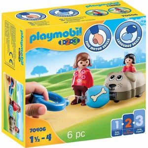 Playset Playmobil 1.2.3 Hund Drenge 70406 (6 stk)