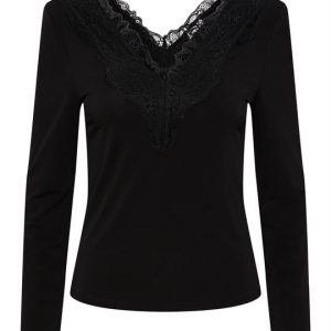 Y.A.S - Lori Ls Lace Top - Sort