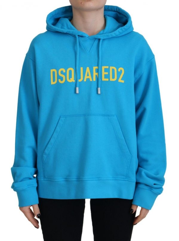 Dsquared2 Blå Logo Print Bomuld Hoodie Sweatshirt Sweater