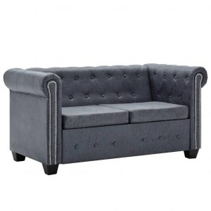 2-personers Chesterfield-sofa imiteret ruskind grå