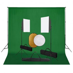 Fotostudiesæt med softbox-lamper + baggrund og reflektor