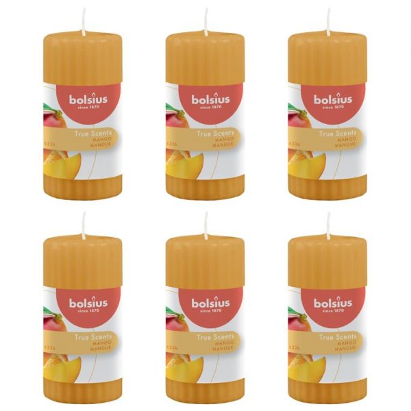 Bolsius rillede søjlelys med duft True Scents 6 stk. 120x58 mm mango