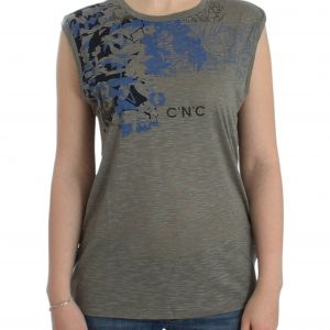 Costume National Chic Sleeveless Gray Top with Blue Detailing