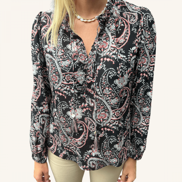 Geneva shirt, sort bluse med print