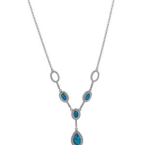 Hebe - Opal halskæde med blå opal sten, 925 Sterling sølv, zirkonia & rhodium belægning