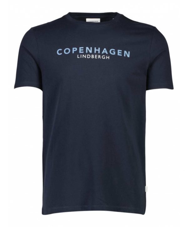 Lindbergh O-Neck T-shirt i navy m. logo til herre