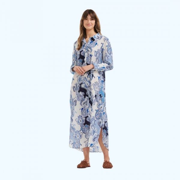 Rhodes long gilli blue dress, lang bomulds skjorte kjole i blåt print