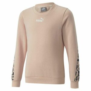 Sweatshirt uden hætte til piger Puma Alpha Crew Neck Beige Leopard Pink 7-8 år