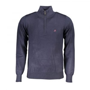 U.S. Grand Polo Elegant Half-Zip Blue Sweater with Embroidered Logo