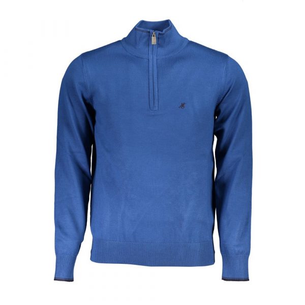 U.S. Grand Polo Elegant Half-Zip Blue Sweater with Embroidery Detail