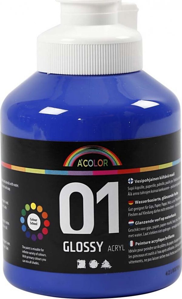 A-color - Skole Akrylmaling - Blank - Blå - 500 Ml