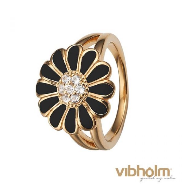 Christina Design London Jewelry & Watches - Topaz Big Black Marguerite Ring forgyldt sølv 800-4.5.B/49