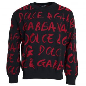 Dolce & Gabbana Black Red Logo Crew Neck Sweatshirt Herre Sweater