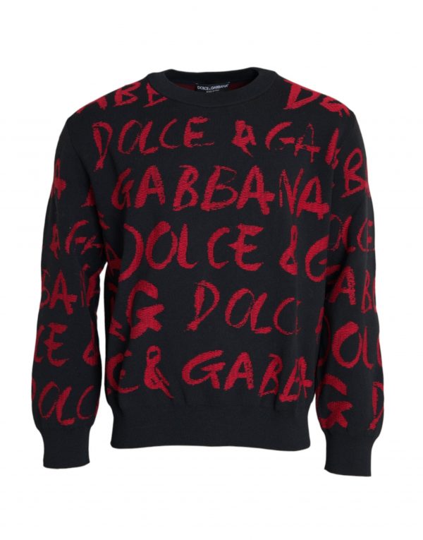 Dolce & Gabbana Black Red Logo Crew Neck Sweatshirt Herre Sweater