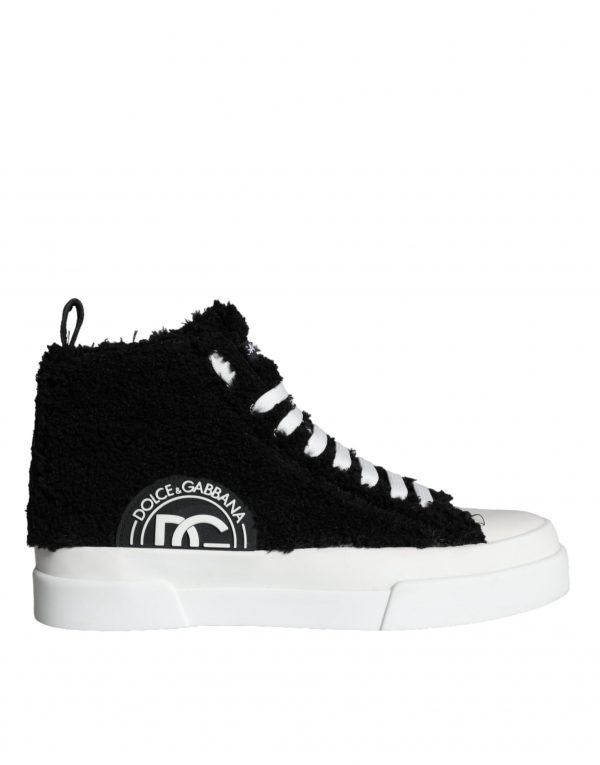 Dolce & Gabbana Black White Fur Logo High Top Sneakers Shoes