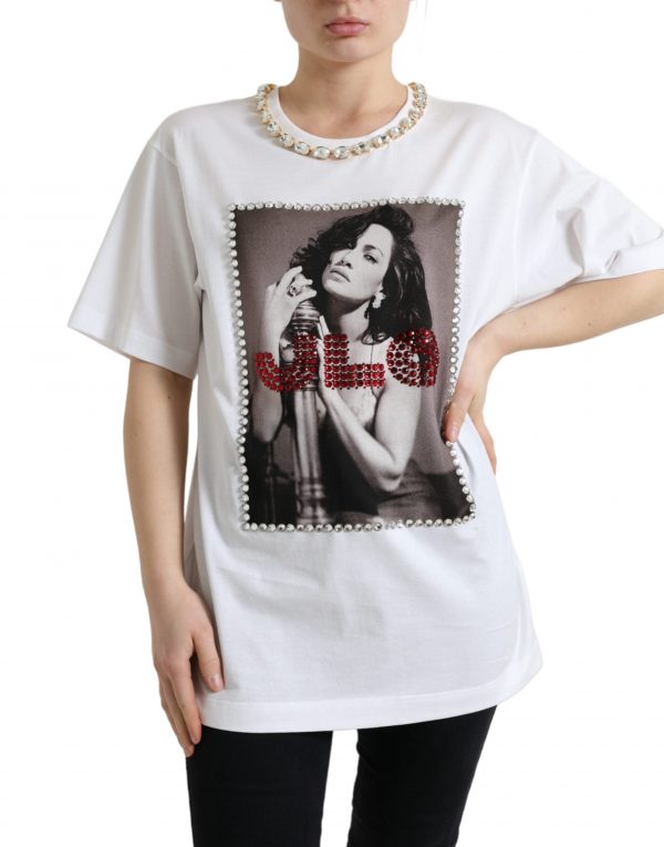 Dolce & Gabbana Hvid Krystal T-shirt