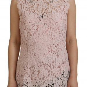 Dolce & Gabbana Pink Floral Lace Sleeveless Tank Bluse Top