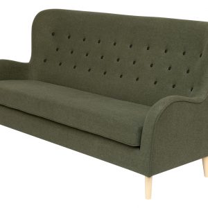 King 3 Pers Sofa, Grøn M. Sorte Læderknapper