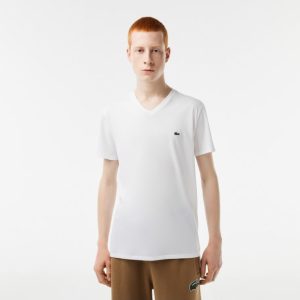 Lacoste Klassisk V-hals T-shirt i Hvid til Herre (Regular Fit)