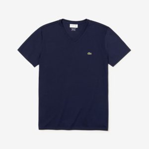 Lacoste Klassisk V-hals T-shirt i Navy til Herre (Regular Fit)