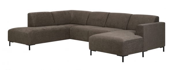 Marley U-sofa M. Chaiselong Og Open-end, Mokkafarvet Stof (Venstrevendt)