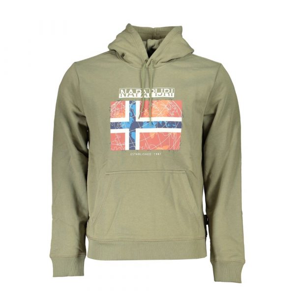 Napapijri Green Fleece Hooded Sweatshirt with Logo