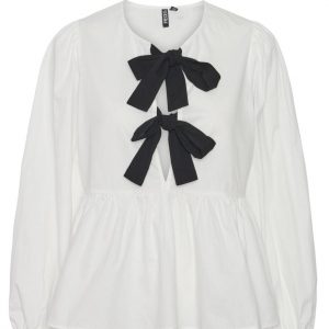 PIECES Bluse - Golly Bow - Bright White Black Bows