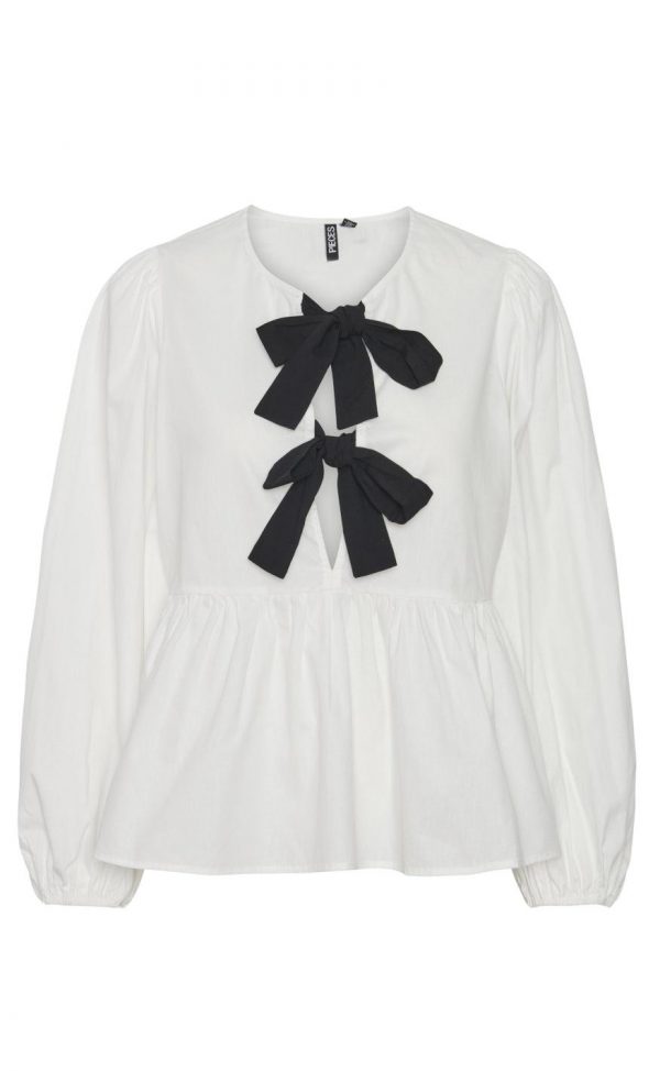 PIECES Bluse - Golly Bow - Bright White Black Bows