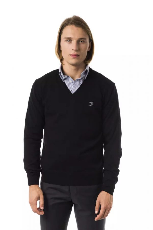 Uominitaliani Embroidered V-Neck Merino Wool Sweater