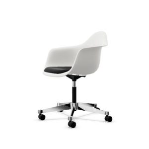 Vitra Eames Plastic PACC Kontorstol med Polstret Sæde og Swivel Sort/Hvid