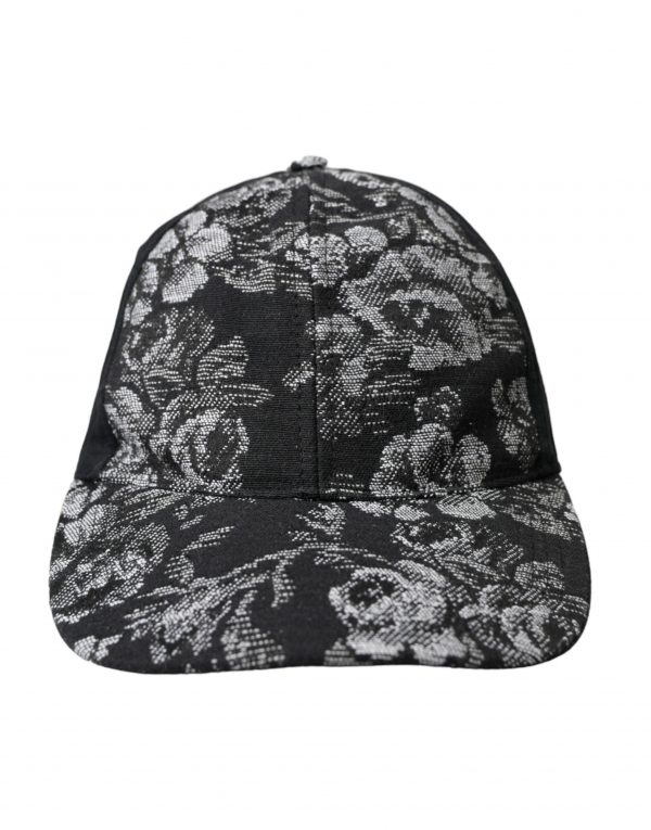 Dolce & Gabbana Black Silver Floral Print Baseball Hat Herre