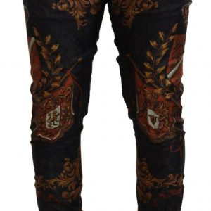 Dolce & Gabbana Grå Silke Baroque Crown Bukser & Jeans Sport Bukser & Jeans