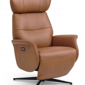 Alex recliner lænestol 2 motors - cognac semi aniline læder og sort aluminium