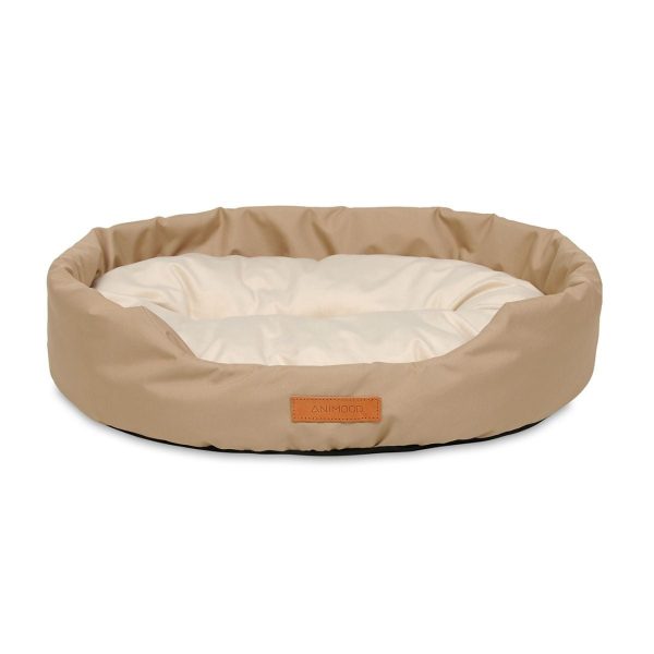 ANIMOOD Mia hundeseng, oval - beige fløjl stof (62x51)