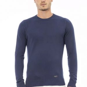 Baldinini Trend Elegant Blue Crew Neck Cashmere Blend Sweater