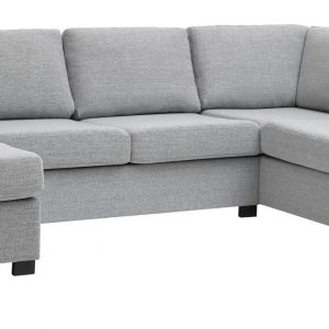 Detroit set 5 U OE right sofa, m. chaiselong - lys granitgrå polyester stof og sort træ