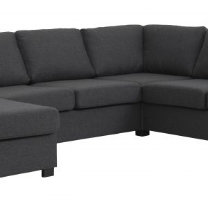 Detroit set 6 U 2C3D sofa, m. chaiselong - antracitgrå polyester stof og sort træ