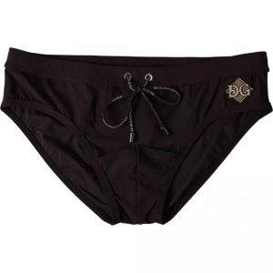 Dolce & Gabbana Black Nylon DG Logo Beachwear Brief Swimwear Herre