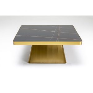 KARE DESIGN Miler Gold sofabord, kvadratisk - mineralsk marmor og gyldent stål (80x80)