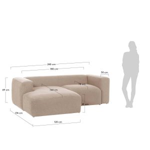 LAFORMA Blok sofa, m. venstre chaiselong - beige polyester og stål